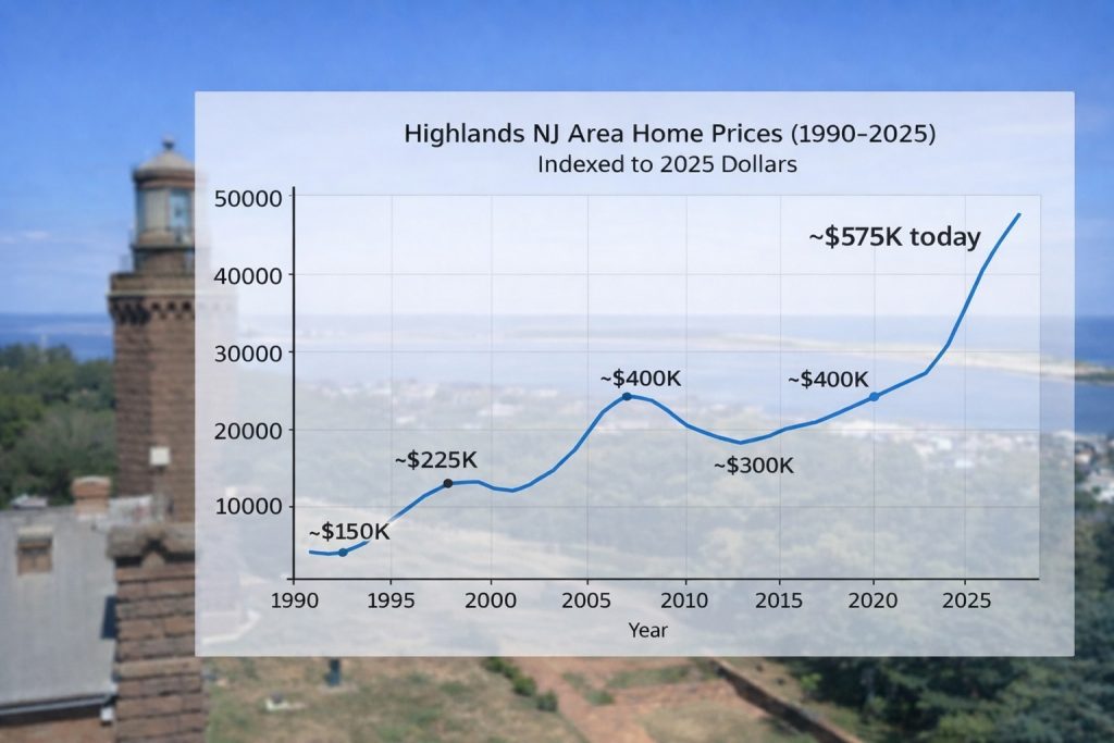 Highlands NJ Home Prices Over Time (1990–2025) highlands graph